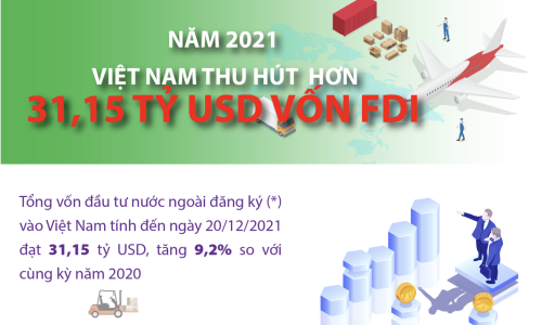 Việt Nam thu hút FDI hơn 31 tỷ USD năm 2021